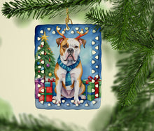 Load image into Gallery viewer, American Bulldog Christmas Reindeer Porcelain Ornament