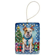 Load image into Gallery viewer, American Bulldog Christmas Reindeer Porcelain Ornament