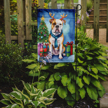 Load image into Gallery viewer, American Bulldog Christmas Garden Flag – Dog in Reindeer Antlers with Tree &amp; Gifts