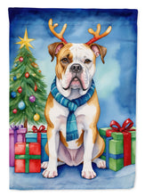 Load image into Gallery viewer, American Bulldog Christmas Garden Flag – Dog in Reindeer Antlers with Tree &amp; Gifts