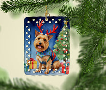Load image into Gallery viewer, Australian Terrier Christmas Reindeer Porcelain Ornament