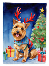 Load image into Gallery viewer, Australian Terrier Christmas Garden Flag – Dog in Reindeer Antlers with Tree &amp; Gifts