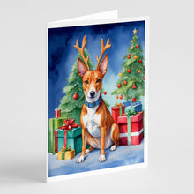 Load image into Gallery viewer, Basenji Christmas Reindeer Greeting Cards - Blank Note Cards – 8-Pack of Artist-Designed Cards with Envelopes