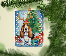 Load image into Gallery viewer, Basset Hound Christmas Reindeer Porcelain Ornament