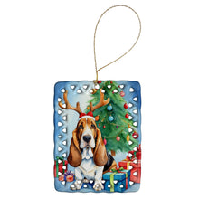 Load image into Gallery viewer, Basset Hound Christmas Reindeer Porcelain Ornament