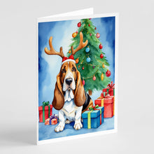 Load image into Gallery viewer, Basset Hound Christmas Reindeer Greeting Cards - Blank Note Cards – 8-Pack of Artist-Designed Cards with Envelopes
