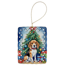 Load image into Gallery viewer, Beagle Christmas Reindeer Porcelain Ornament