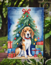 Load image into Gallery viewer, Beagle Christmas Garden Flag – Dog in Reindeer Antlers with Tree &amp; Gifts