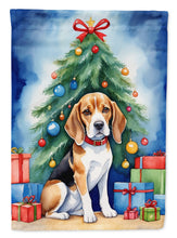 Load image into Gallery viewer, Beagle Christmas Garden Flag – Dog in Reindeer Antlers with Tree &amp; Gifts