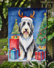 Load image into Gallery viewer, Bearded Collie Christmas Garden Flag – Dog in Reindeer Antlers with Tree &amp; Gifts