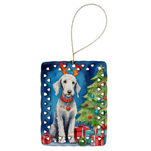 Load image into Gallery viewer, Bedlington Terrier Christmas Reindeer Porcelain Ornament