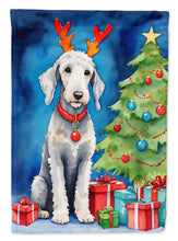 Load image into Gallery viewer, Bedlington Terrier Christmas Garden Flag – Dog in Reindeer Antlers with Tree &amp; Gifts