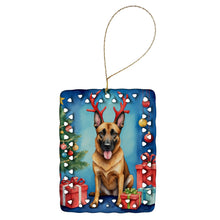 Load image into Gallery viewer, Belgian Malinois Christmas Reindeer Porcelain Ornament