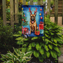 Load image into Gallery viewer, Belgian Malinois Christmas Garden Flag – Dog in Reindeer Antlers with Tree &amp; Gifts