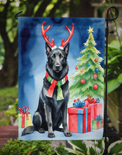 Load image into Gallery viewer, Belgian Sheepdog Christmas Garden Flag – Dog in Reindeer Antlers with Tree &amp; Gifts