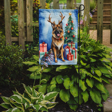 Load image into Gallery viewer, Belgian Tervuren Christmas Garden Flag – Dog in Reindeer Antlers with Tree &amp; Gifts