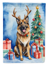 Load image into Gallery viewer, Belgian Tervuren Christmas Garden Flag – Dog in Reindeer Antlers with Tree &amp; Gifts