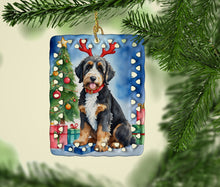 Load image into Gallery viewer, Bernedoodle Christmas Reindeer Porcelain Ornament