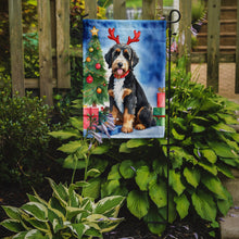 Load image into Gallery viewer, Bernedoodle Christmas Garden Flag – Dog in Reindeer Antlers with Tree &amp; Gifts