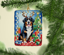 Load image into Gallery viewer, Bernese Mountain Dog Christmas Reindeer Porcelain Ornament