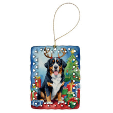 Load image into Gallery viewer, Bernese Mountain Dog Christmas Reindeer Porcelain Ornament