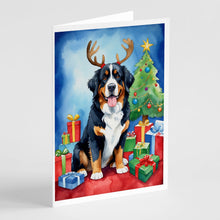 Load image into Gallery viewer, Bernese Mountain Dog Christmas Reindeer Greeting Cards - Blank Note Cards – 8-Pack of Artist-Designed Cards with Envelopes