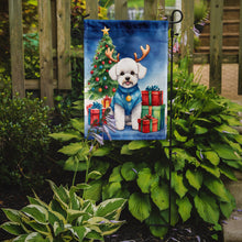 Load image into Gallery viewer, Bichon Frise Christmas Garden Flag – Dog in Reindeer Antlers with Tree &amp; Gifts