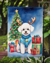 Load image into Gallery viewer, Bichon Frise Christmas Garden Flag – Dog in Reindeer Antlers with Tree &amp; Gifts
