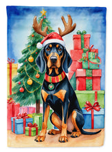 Load image into Gallery viewer, Black and Tan Coonhound Christmas Reindeer House Flag