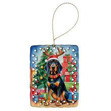 Load image into Gallery viewer, Black and Tan Coonhound Christmas Reindeer Porcelain Ornament