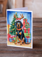 Load image into Gallery viewer, Black and Tan Coonhound Christmas Reindeer Greeting Cards - Blank Note Cards – 8-Pack of Artist-Designed Cards with Envelopes