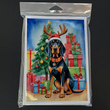 Load image into Gallery viewer, Black and Tan Coonhound Christmas Reindeer Greeting Cards - Blank Note Cards – 8-Pack of Artist-Designed Cards with Envelopes