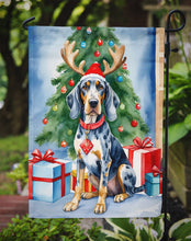Load image into Gallery viewer, Bluetick Coonhound Christmas Garden Flag – Dog in Reindeer Antlers with Tree &amp; Gifts