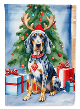 Load image into Gallery viewer, Bluetick Coonhound Christmas Garden Flag – Dog in Reindeer Antlers with Tree &amp; Gifts