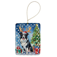Load image into Gallery viewer, Border Collie Christmas Reindeer Porcelain Ornament