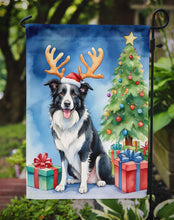 Load image into Gallery viewer, Border Collie Christmas Garden Flag – Dog in Reindeer Antlers with Tree &amp; Gifts