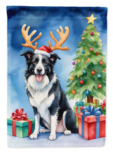 Load image into Gallery viewer, Border Collie Christmas Garden Flag – Dog in Reindeer Antlers with Tree &amp; Gifts