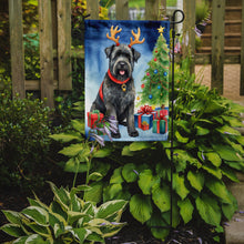 Load image into Gallery viewer, Bouvier des Flandres Christmas Garden Flag – Dog in Reindeer Antlers with Tree &amp; Gifts