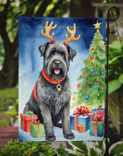 Load image into Gallery viewer, Bouvier des Flandres Christmas Garden Flag – Dog in Reindeer Antlers with Tree &amp; Gifts