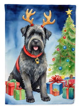Load image into Gallery viewer, Bouvier des Flandres Christmas Garden Flag – Dog in Reindeer Antlers with Tree &amp; Gifts