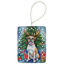 Load image into Gallery viewer, White Boxer Christmas Reindeer Porcelain Ornament