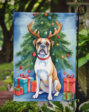 Load image into Gallery viewer, White Boxer Christmas Garden Flag – Dog in Reindeer Antlers with Tree &amp; Gifts