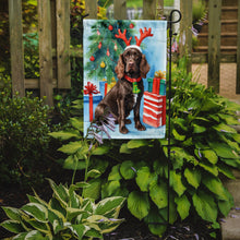 Load image into Gallery viewer, Boykin Spaniel Christmas Garden Flag – Dog in Reindeer Antlers with Tree &amp; Gifts