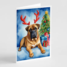 Load image into Gallery viewer, Bullmastiff Christmas Reindeer Greeting Cards - Blank Note Cards – 8-Pack of Artist-Designed Cards with Envelopes