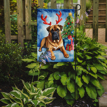 Load image into Gallery viewer, Bullmastiff Christmas Garden Flag – Dog in Reindeer Antlers with Tree &amp; Gifts
