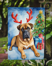 Load image into Gallery viewer, Bullmastiff Christmas Garden Flag – Dog in Reindeer Antlers with Tree &amp; Gifts