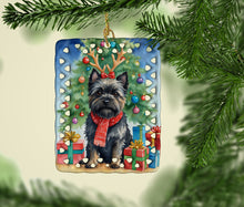 Load image into Gallery viewer, Black Cairn Terrier Christmas Reindeer Porcelain Ornament