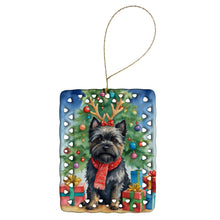 Load image into Gallery viewer, Black Cairn Terrier Christmas Reindeer Porcelain Ornament