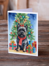 Load image into Gallery viewer, Black Cairn Terrier Christmas Reindeer Greeting Cards - Blank Note Cards – 8-Pack of Artist-Designed Cards with Envelopes
