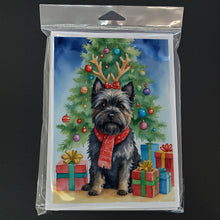 Load image into Gallery viewer, Black Cairn Terrier Christmas Reindeer Greeting Cards - Blank Note Cards – 8-Pack of Artist-Designed Cards with Envelopes